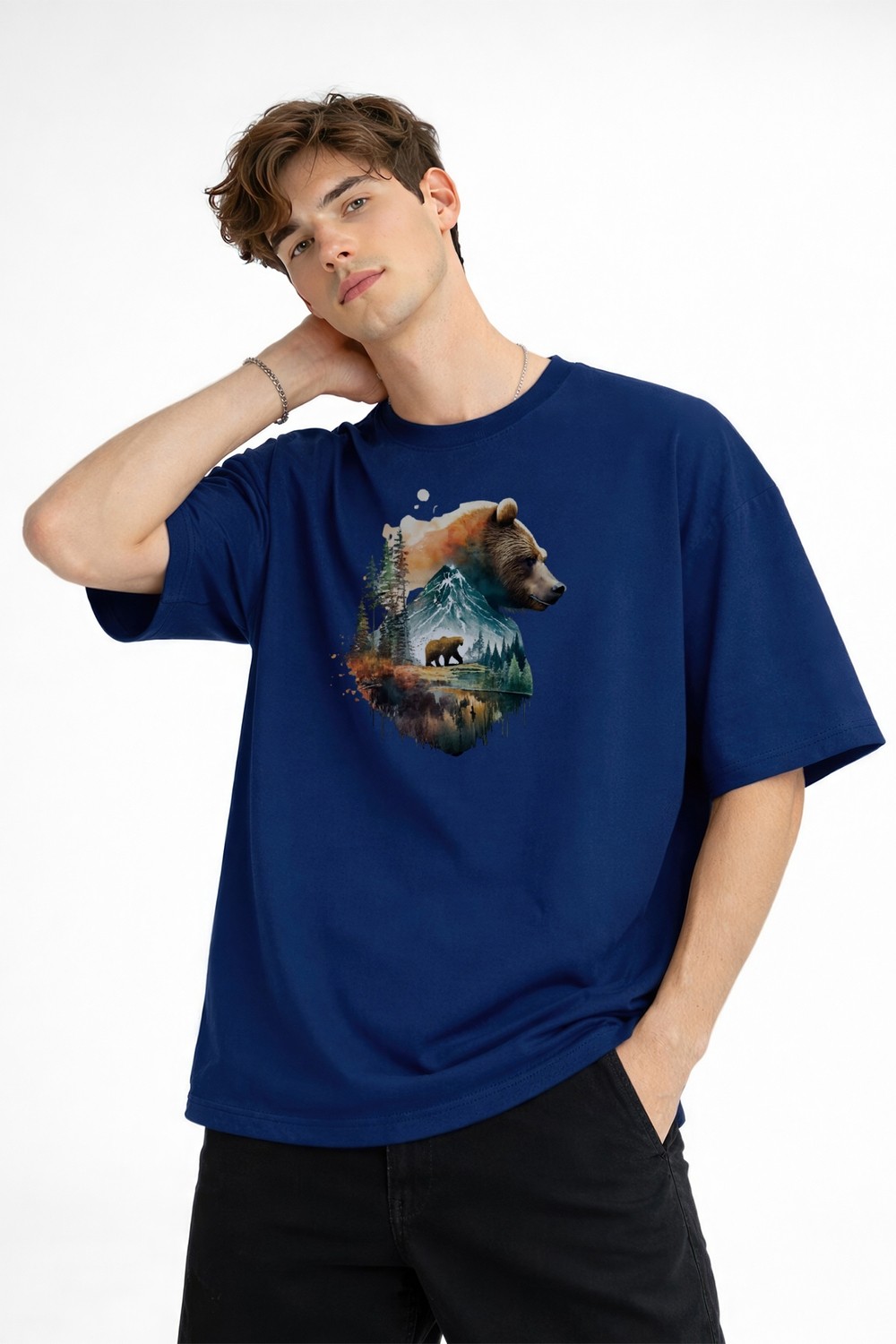 TeknoKapsül Bear2 - Oversize Tişört Koyu Mavi görsel 4