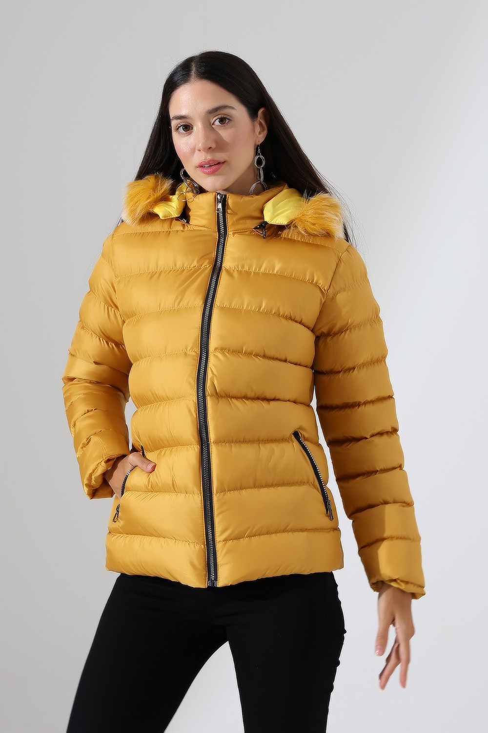 Tals Moda Kadın Silim Fit Çıkarılabilir Kapişonlu Mont görsel 4