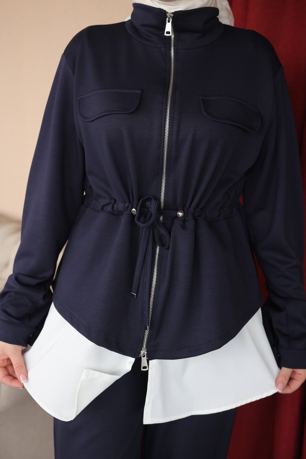 İmaj Butik Lacivert Bel Bağlamalı Tunik Pantolonlu Takım görsel 5