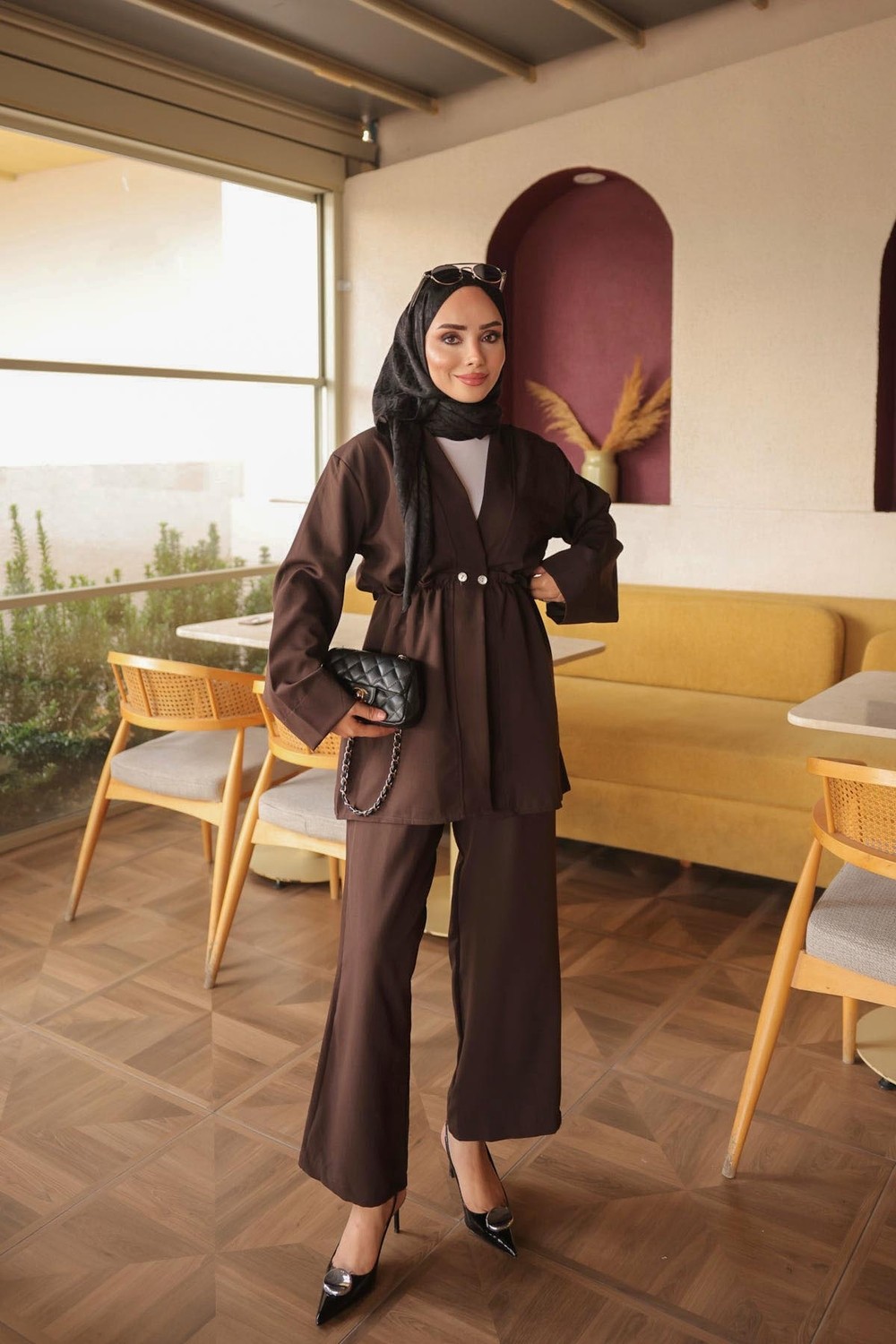 İmaj Butik Lacivert Bel Fırfırlı Lastikli Çift Düğmeli Ceket Pantolonlu Takım