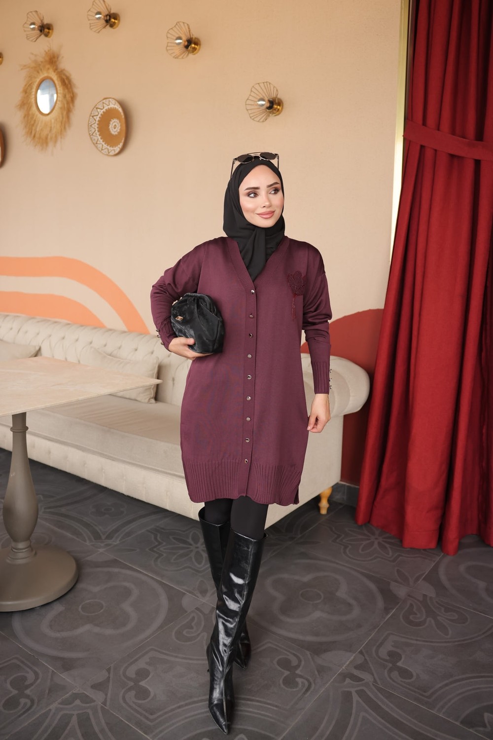 İmaj Butik Siyah Yaka Nakışlı Soğuk Iplik Triko Hırka görsel 2