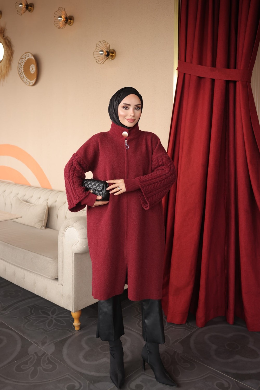 İmaj Butik Siyah Fermuarlı Çift Kol Keçe Hırka