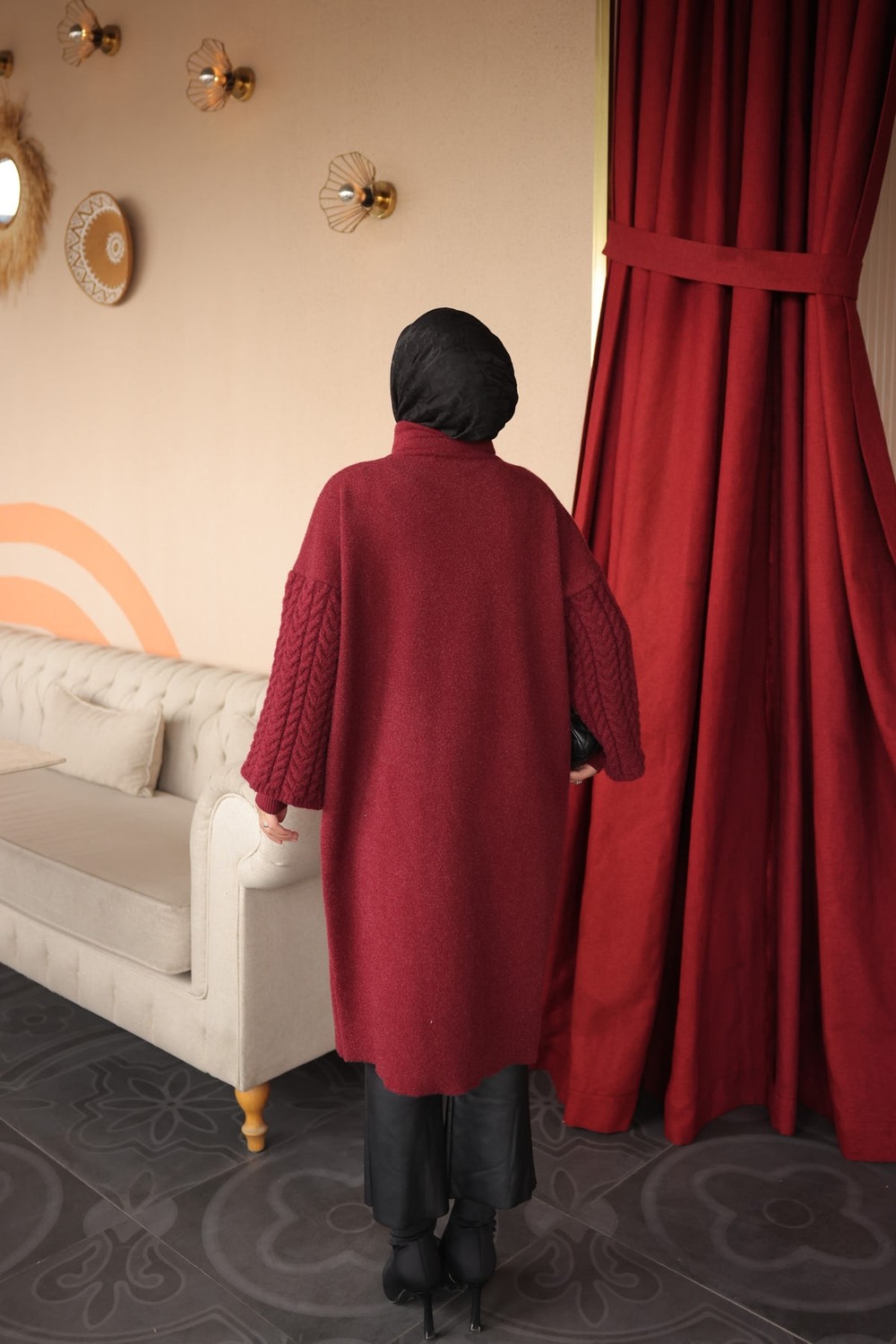 İmaj Butik Siyah Fermuarlı Çift Kol Keçe Hırka görsel 5