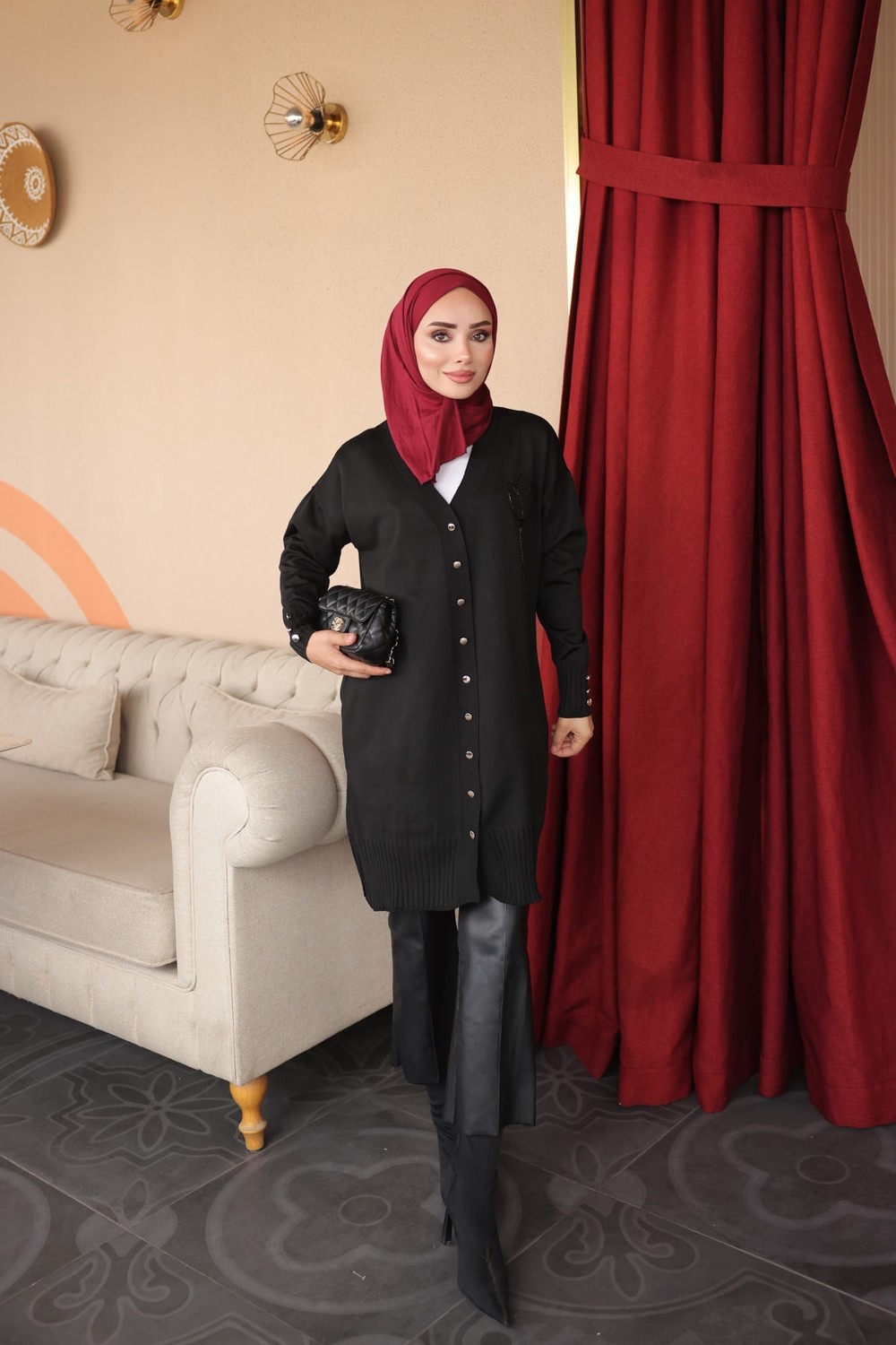 İmaj Butik Siyah Yaka Nakışlı Soğuk Iplik Triko Hırka görsel 7