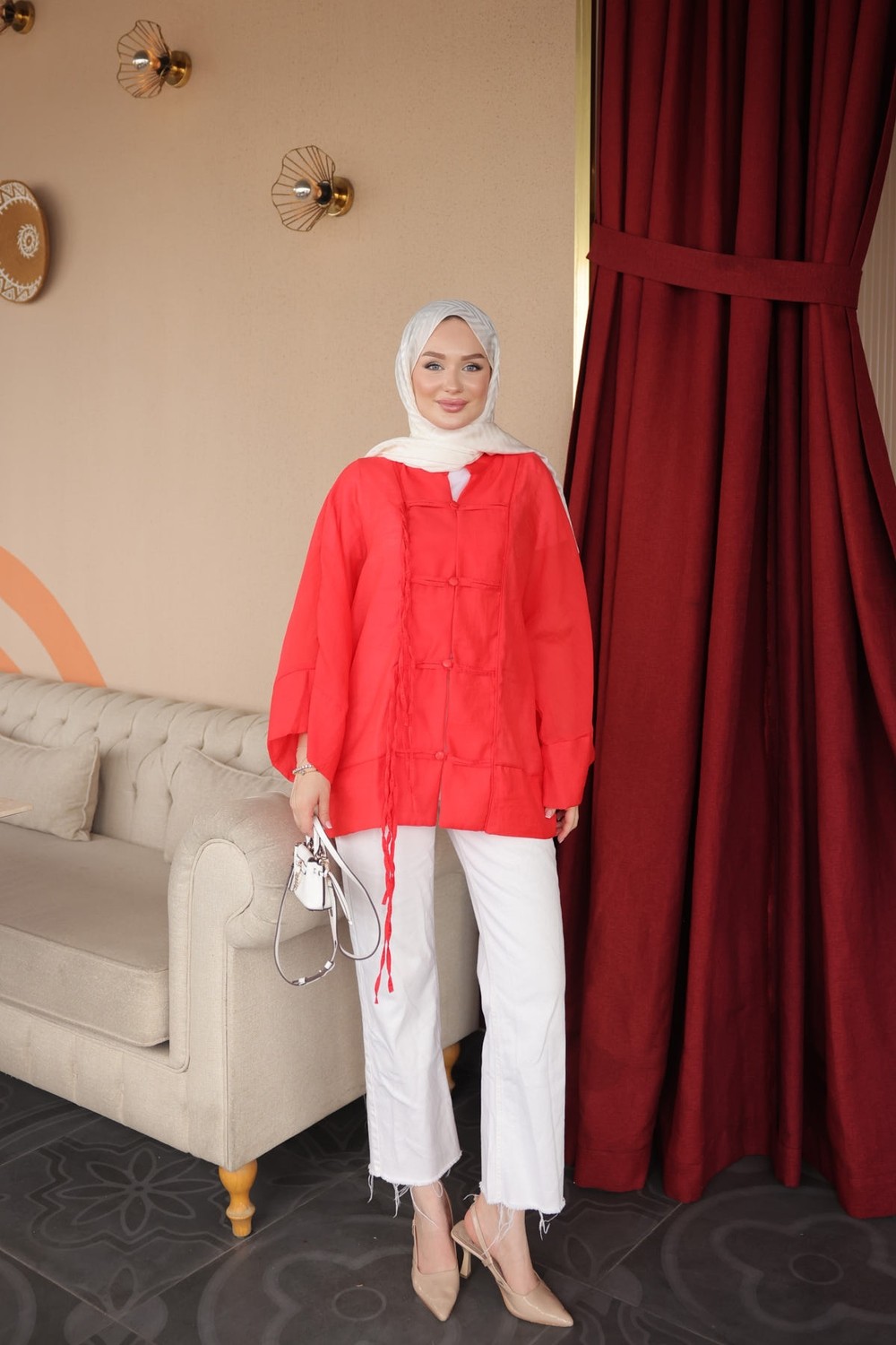İmaj Butik Mürdüm Biye Düğmeli Kimono görsel 2