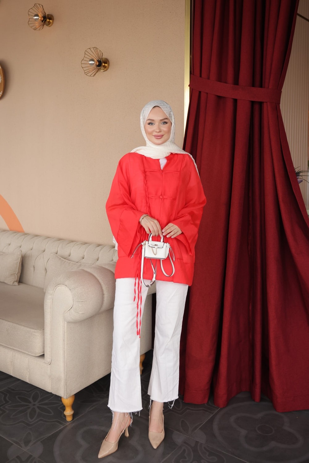 İmaj Butik Mürdüm Biye Düğmeli Kimono görsel 3