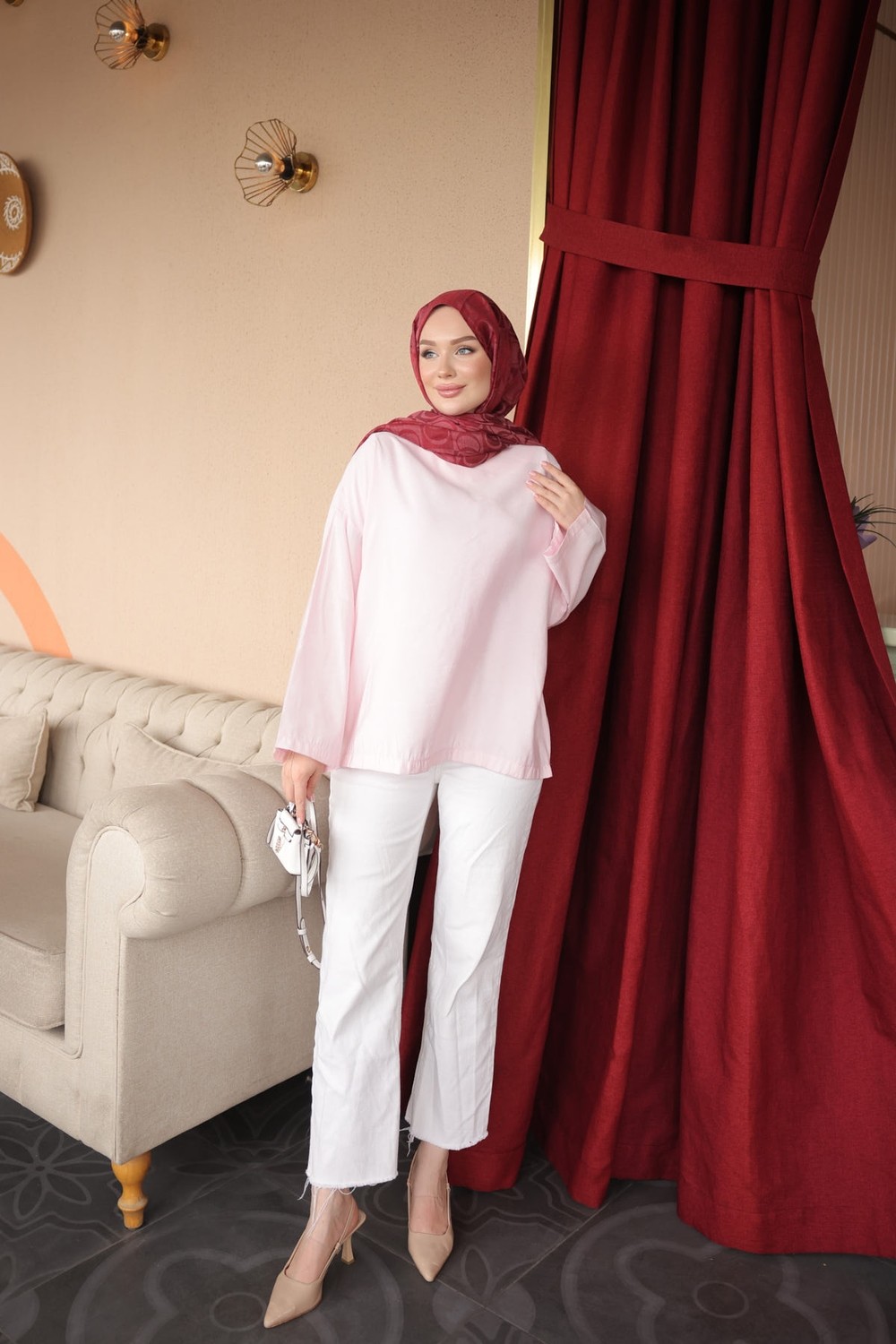 İmaj Butik Toz Pembe Geniş Kol Bluz görsel 3