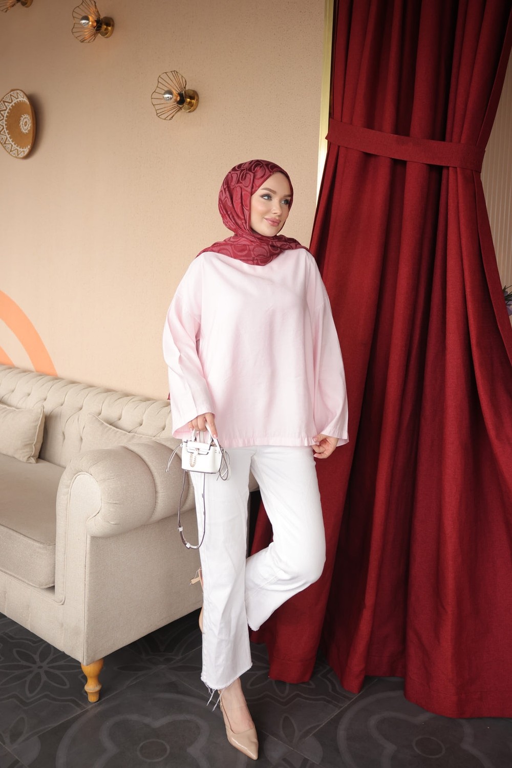 İmaj Butik Toz Pembe Geniş Kol Bluz görsel 4