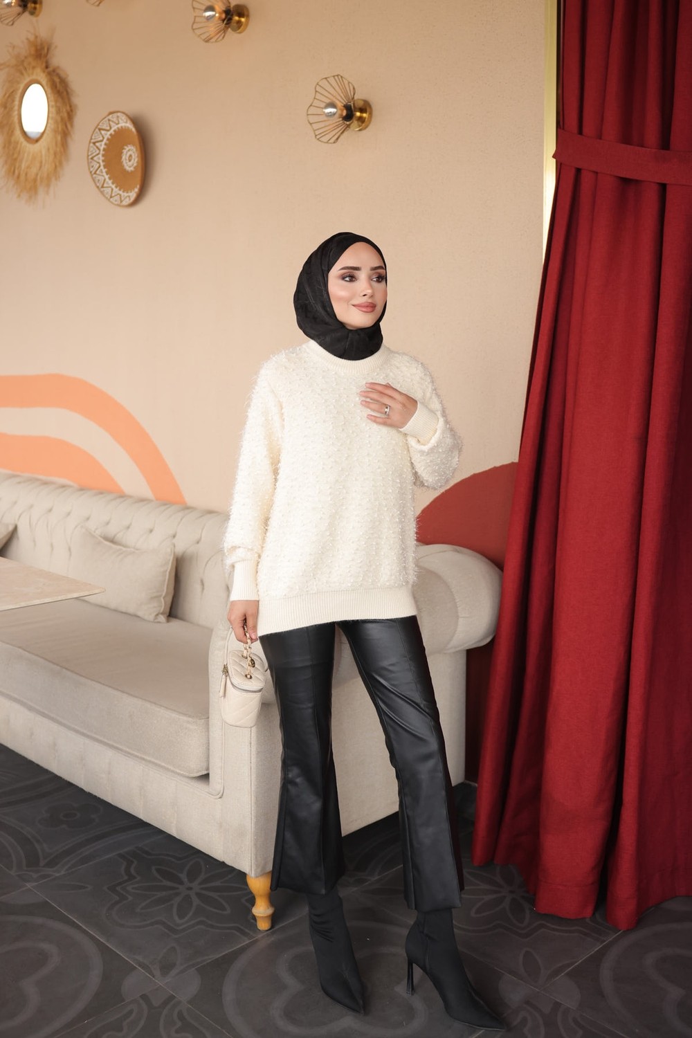 İmaj Butik Kahverengi Bisiklet Yaka Simli Angora Yumoş Triko Kazak görsel 7