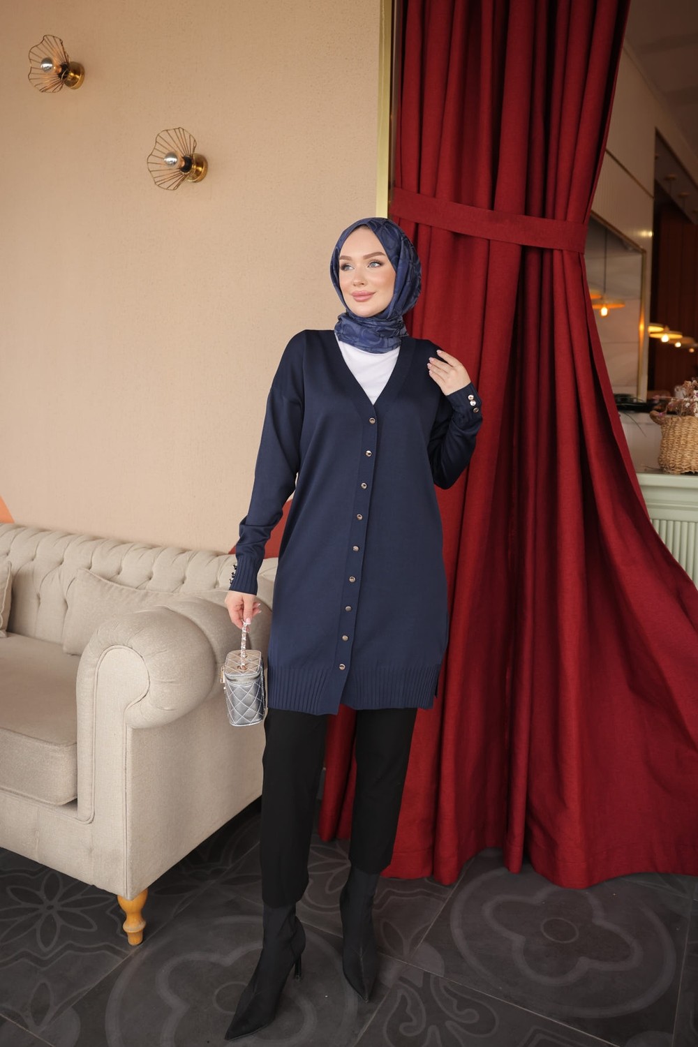 İmaj Butik Indigo Düğmeli Soğuk Iplik Triko Hırka görsel 2