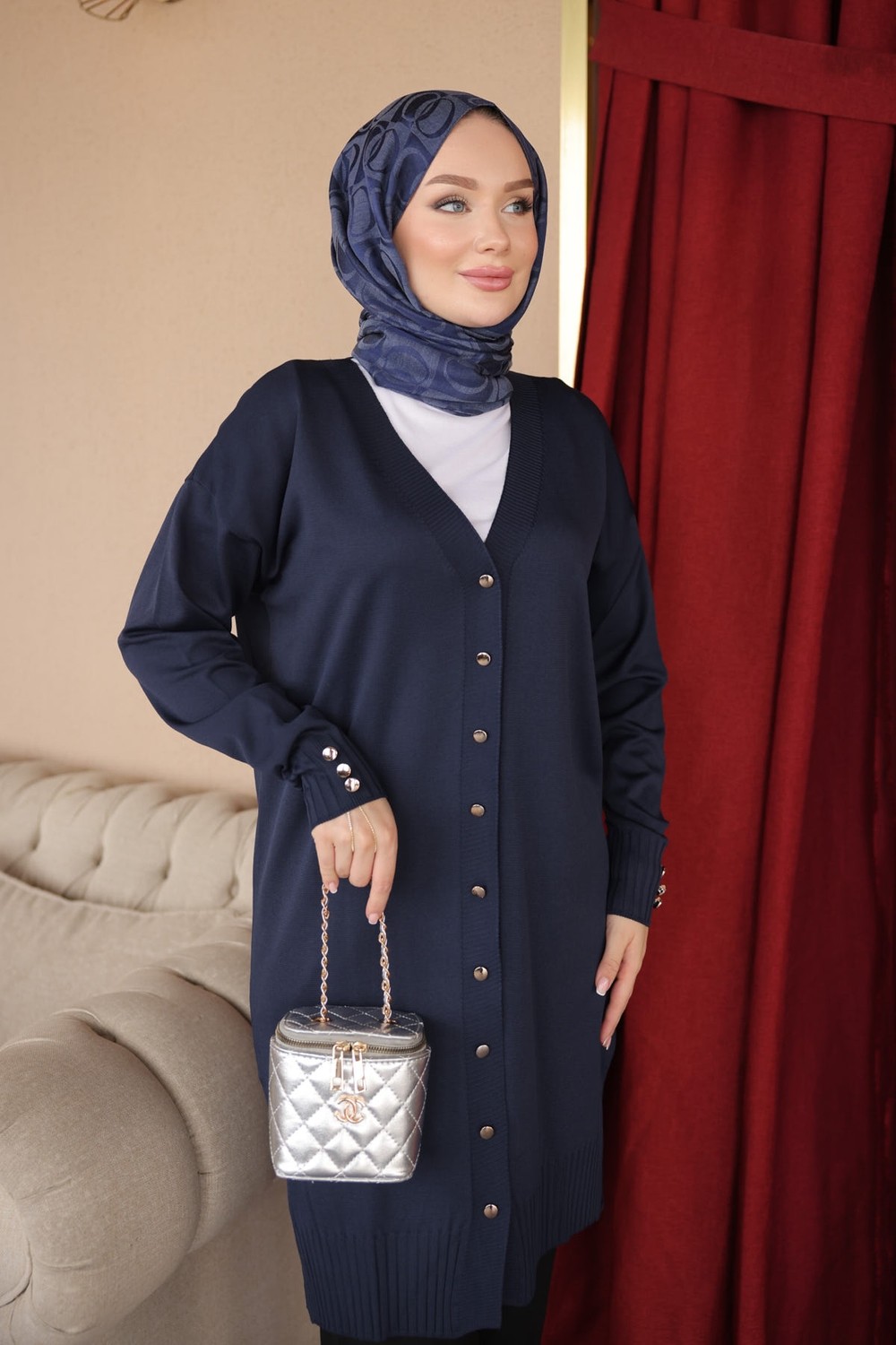 İmaj Butik Indigo Düğmeli Soğuk Iplik Triko Hırka görsel 3