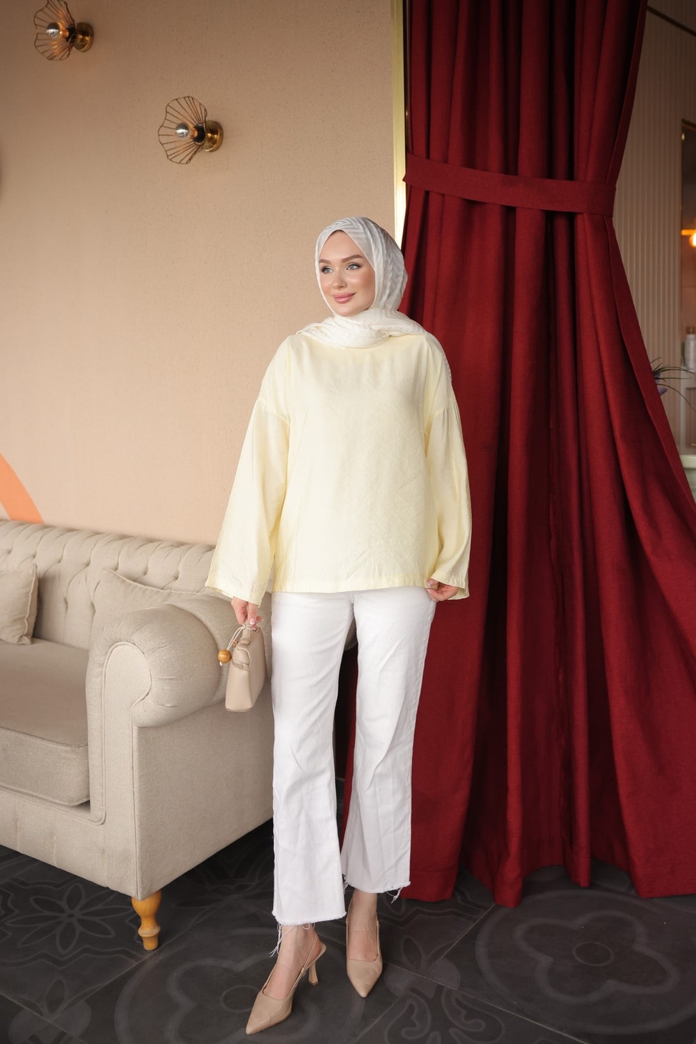 İmaj Butik Toz Pembe Geniş Kol Bluz görsel 8