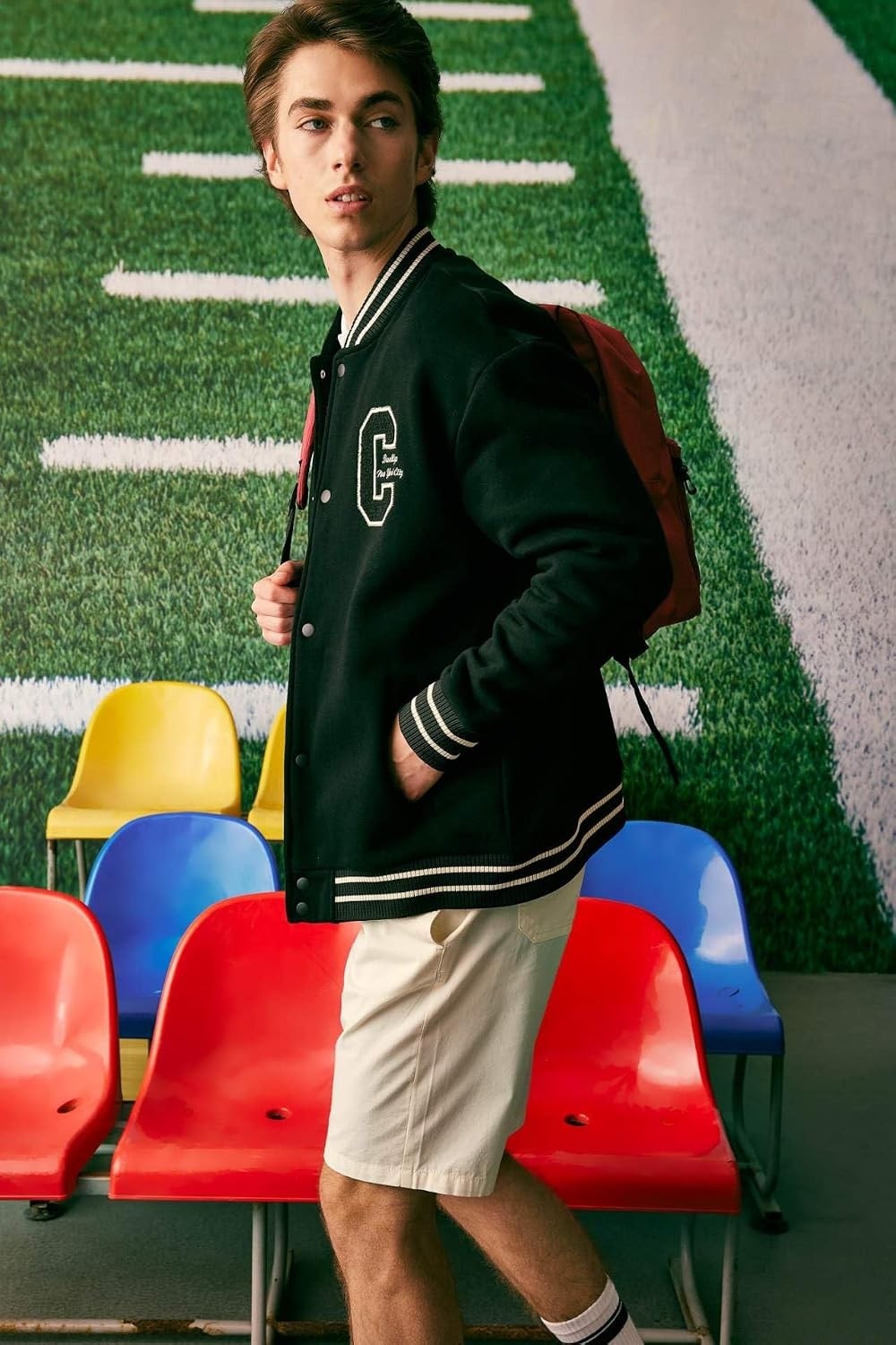 Happy Trend Defacto Erkek Oversize Fit Kolej Yaka Bomber Baskılı Içi Yumuşak Tüylü Kalın Kumaş Hırka görsel 3