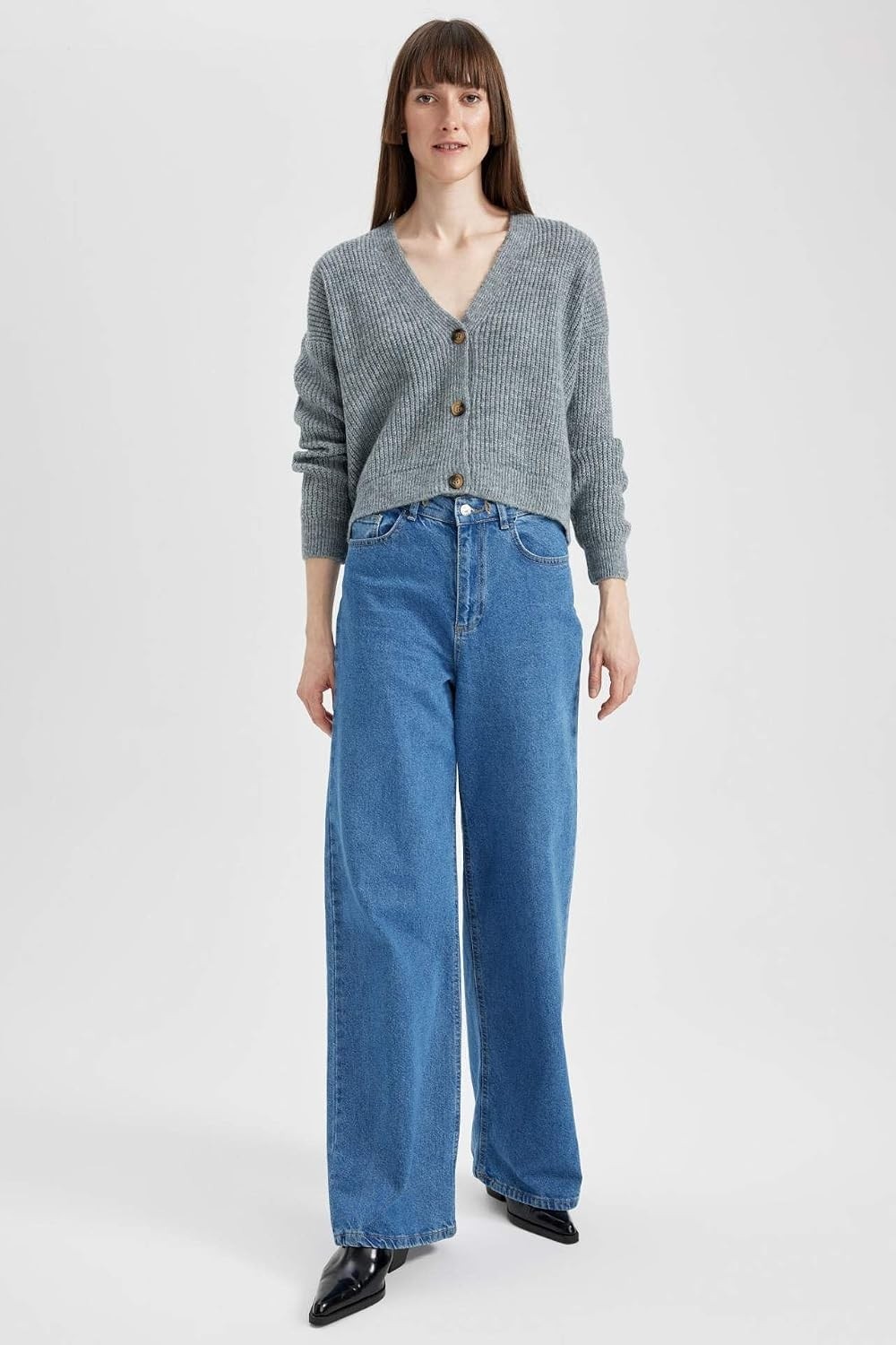 Happy Trend Defacto Kadın Regular Fit V Yaka Selanik Kumaş Hırka görsel 2