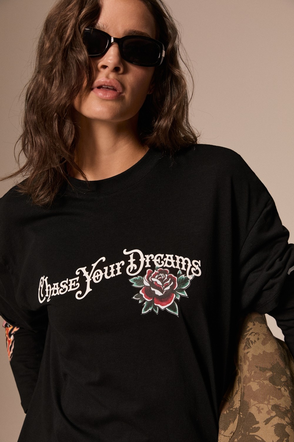 Grimelange Lapıs Kadın Organik Pamuklu Uzun Kollu Baskılı Siyah T-Shirt görsel 2