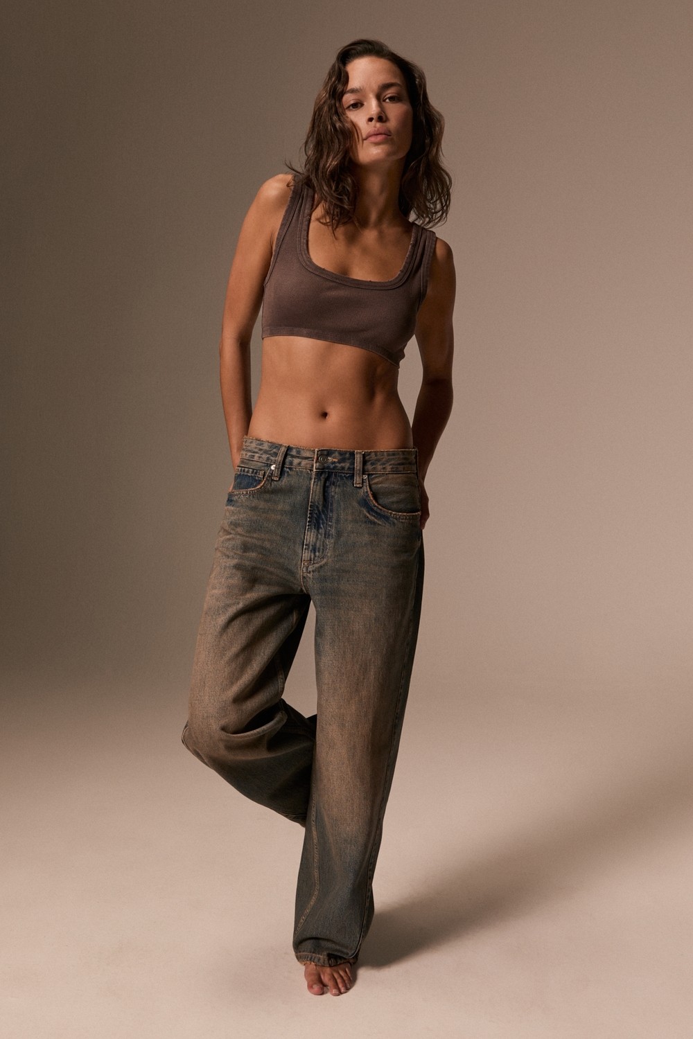 Grimelange Lexy Kadın Düşük Bel Baggy Balon Jean Kahverengi Pantolon görsel 4