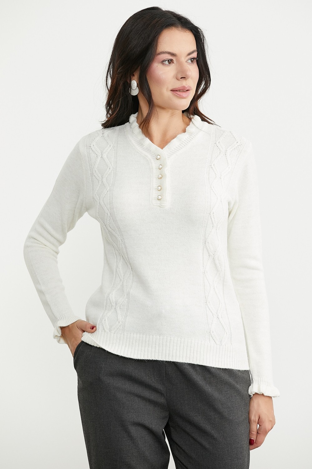 Sementa Inci Düğme Detaylı Motifli Triko Kazak - Sarı görsel 8