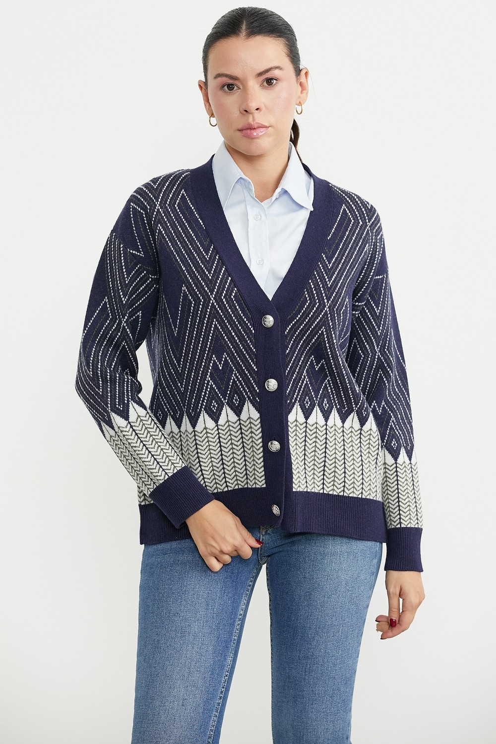 Sementa Oversize Desenli Triko Hırka - Kahve görsel 2