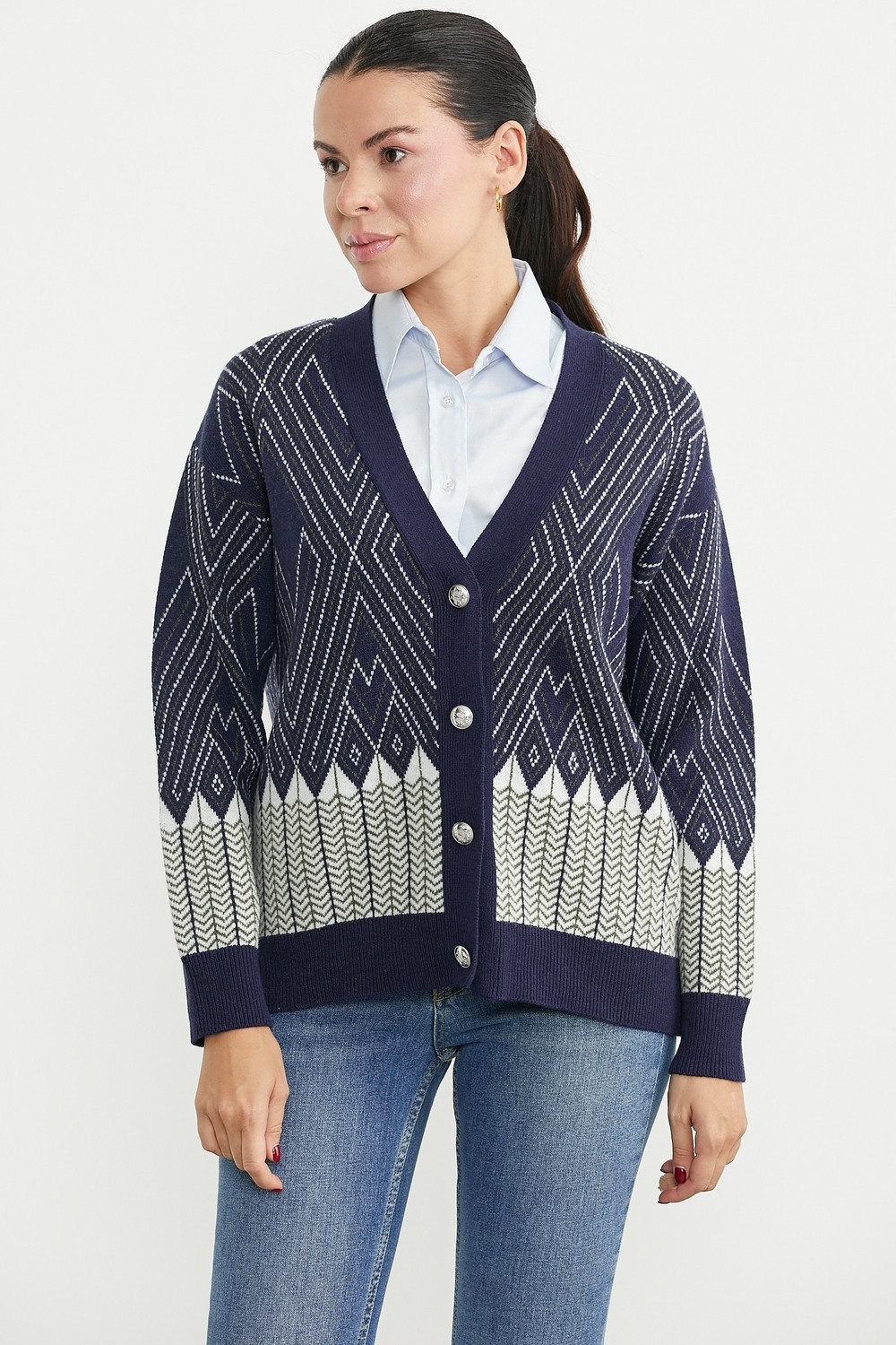 Sementa Oversize Desenli Triko Hırka - Kahve görsel 4
