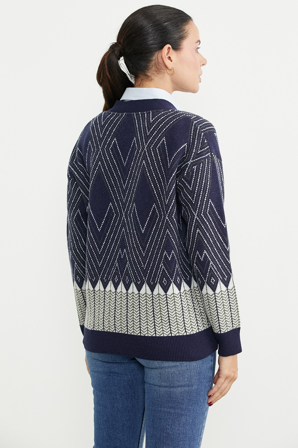 Sementa Oversize Desenli Triko Hırka - Kahve görsel 6