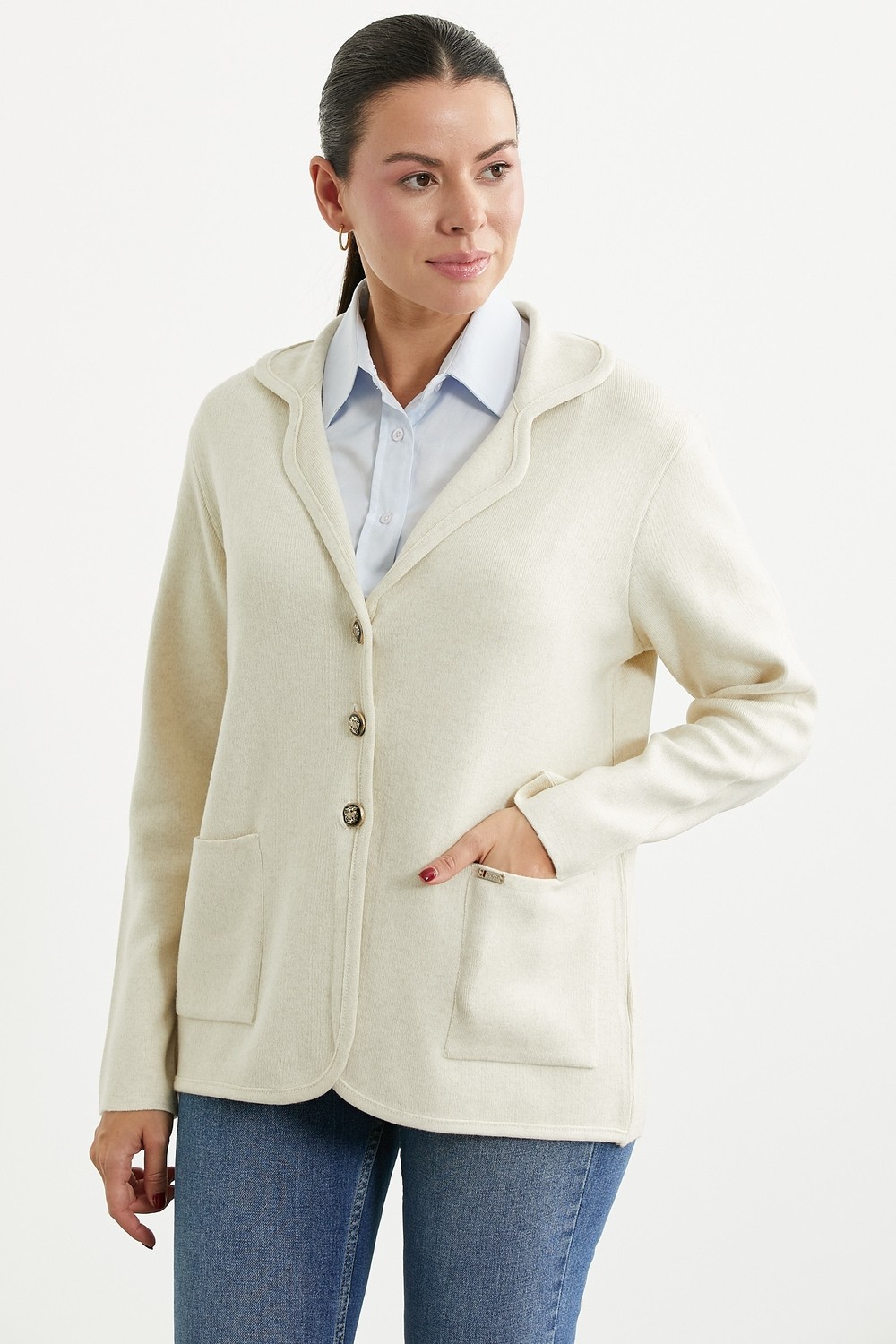 Sementa Oversize Cepli Triko Ceket - Bej görsel 2