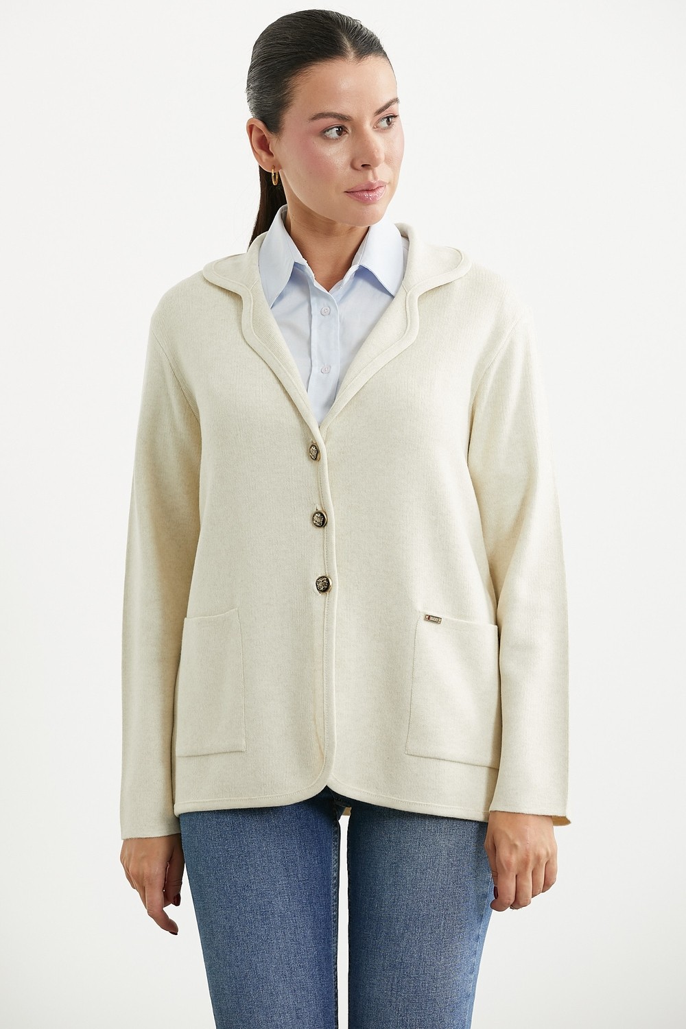 Sementa Oversize Cepli Triko Ceket - Bej görsel 3