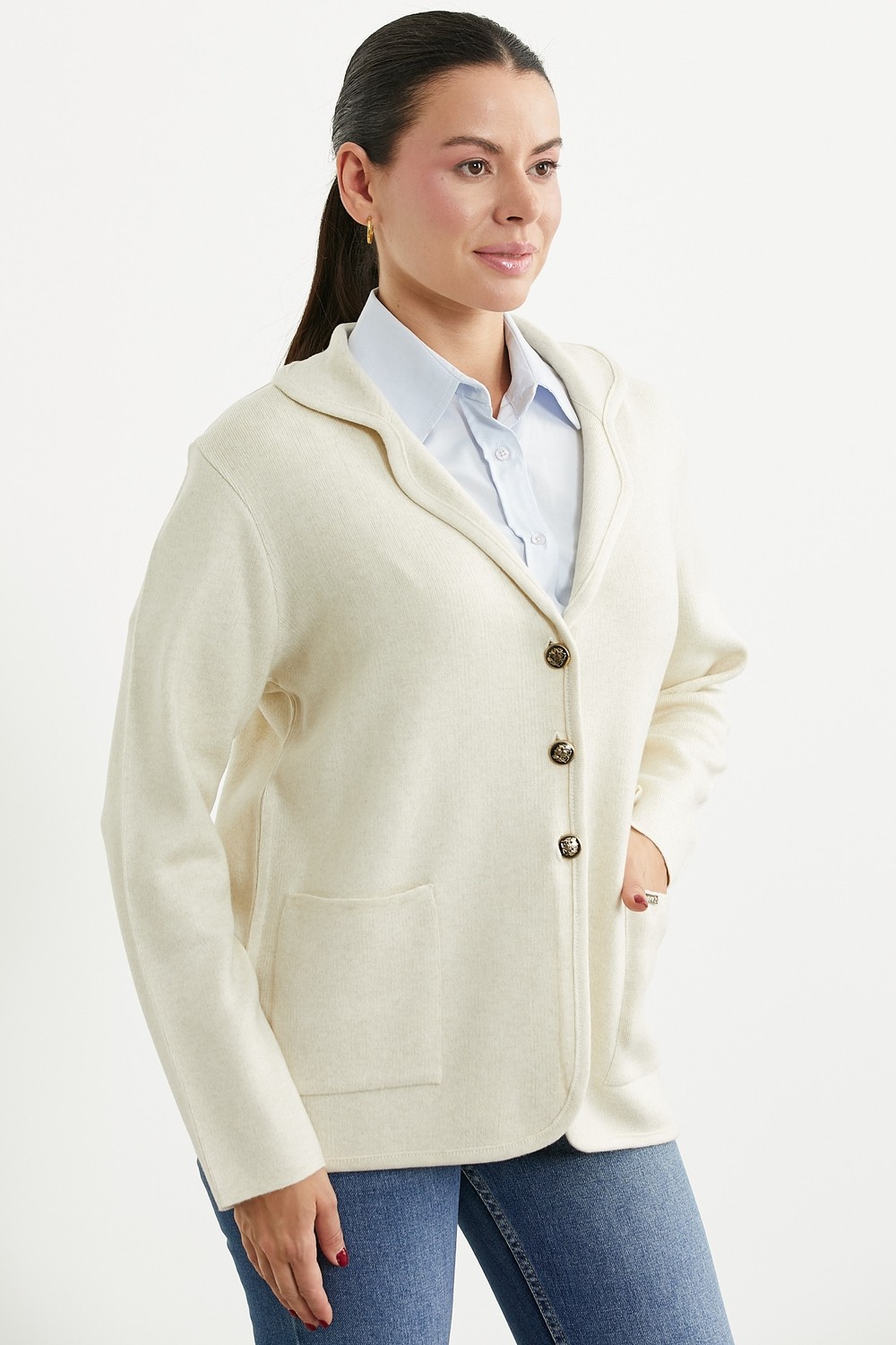 Sementa Oversize Cepli Triko Ceket - Bej görsel 4