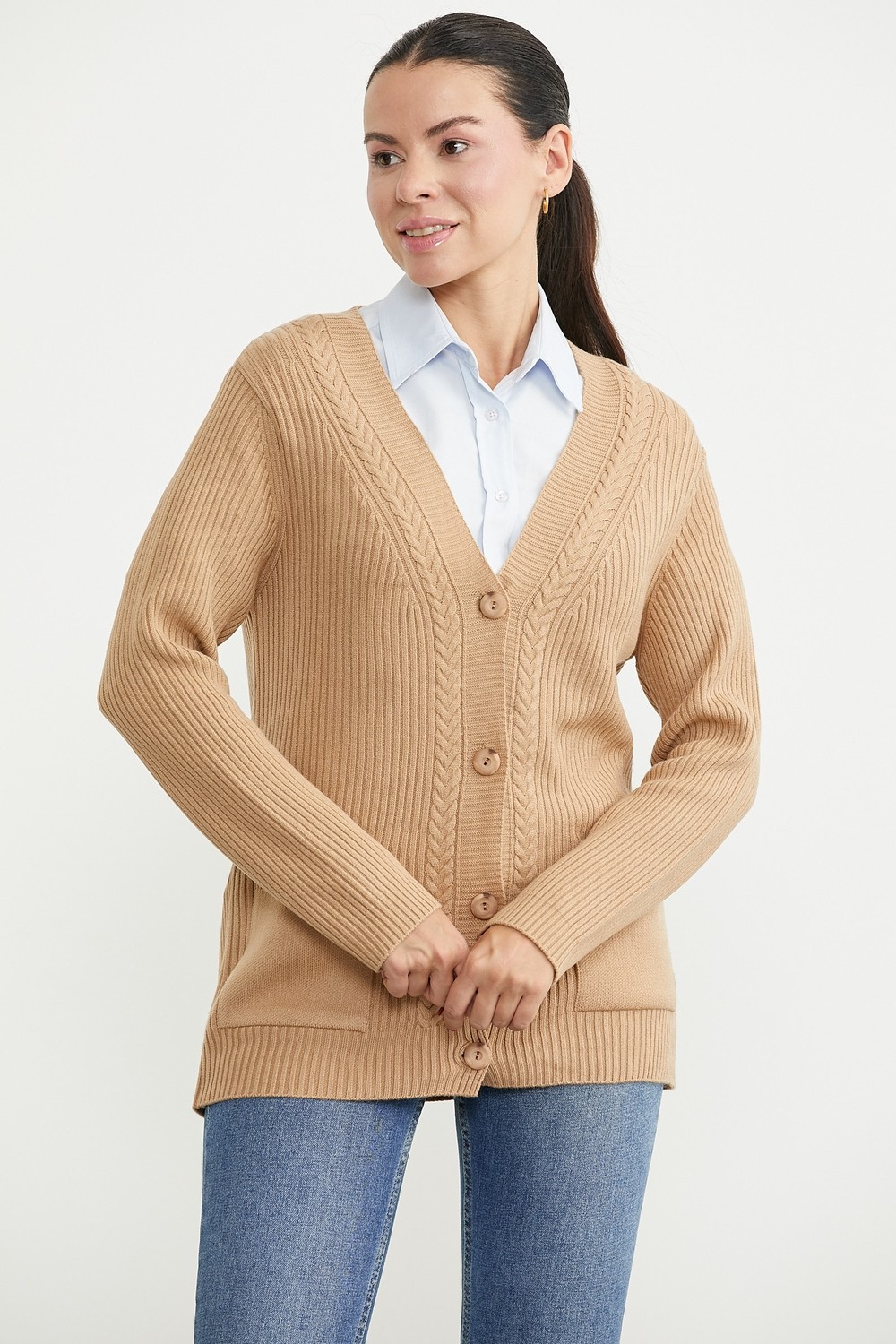 Sementa Cepli Oversize Düğmeli Triko Hırka - Bordo görsel 4