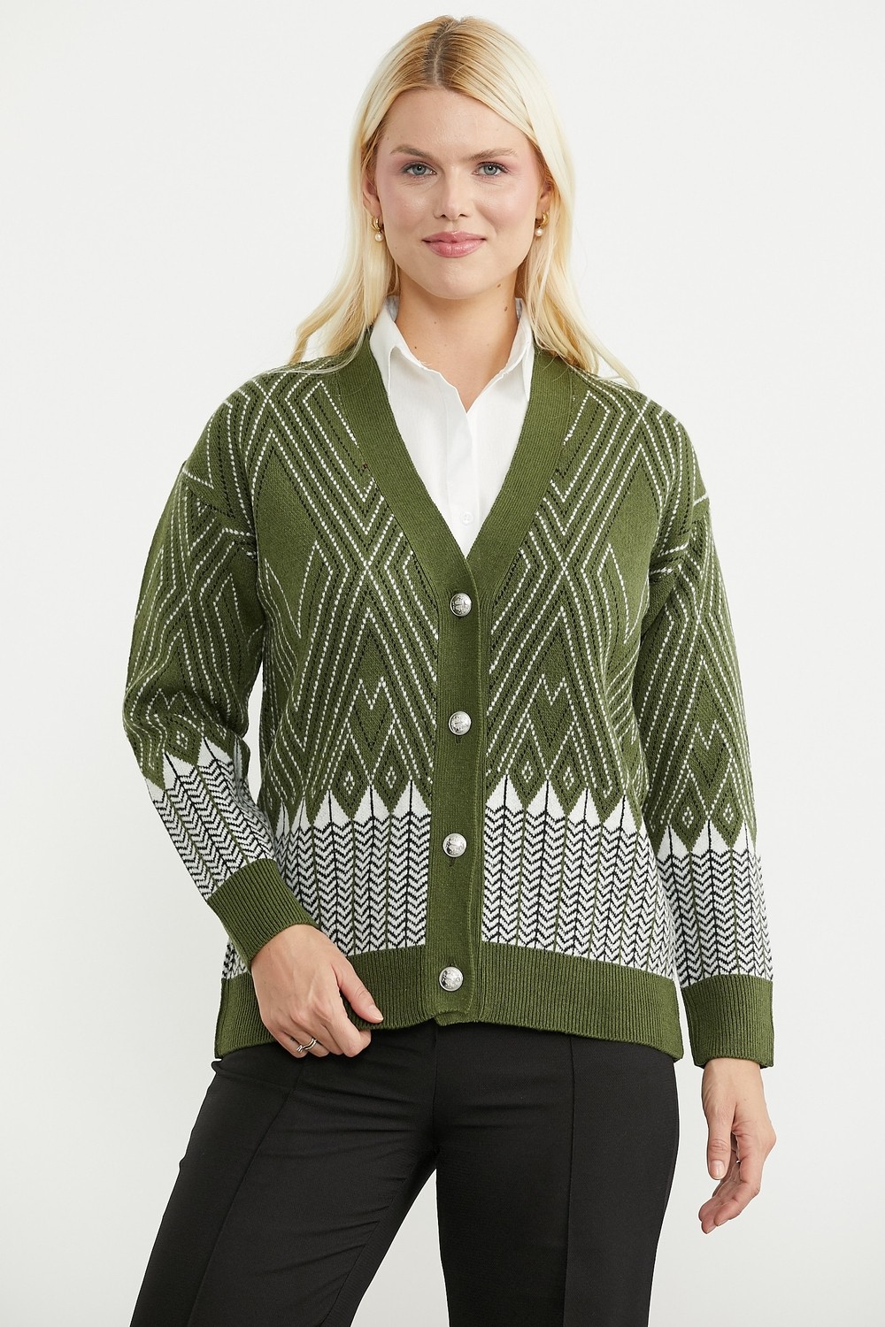 Sementa Oversize Desenli Triko Hırka - Kahve