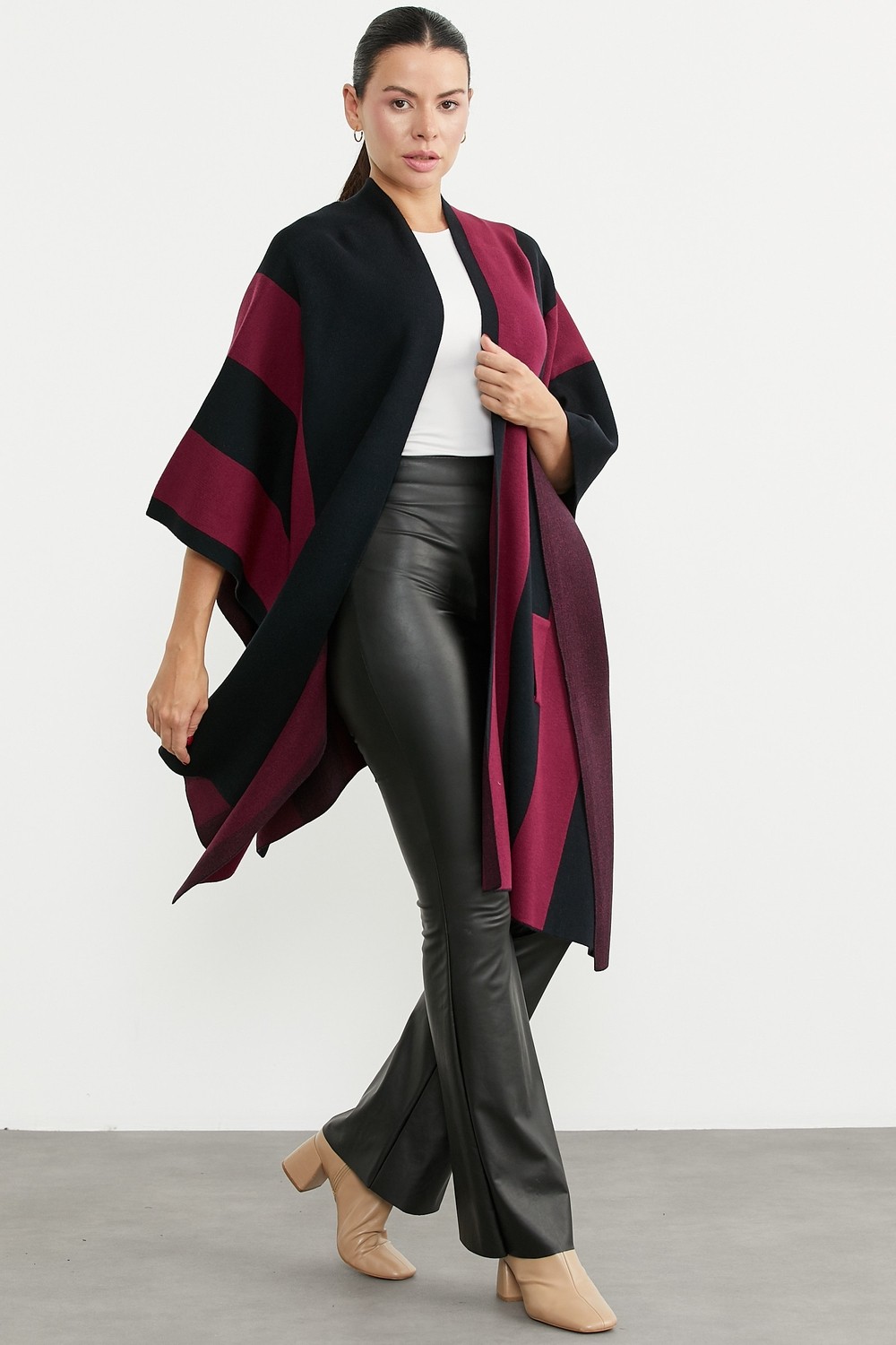 Sementa Renk Kombinli Triko Panço Hırka - Bej görsel 4