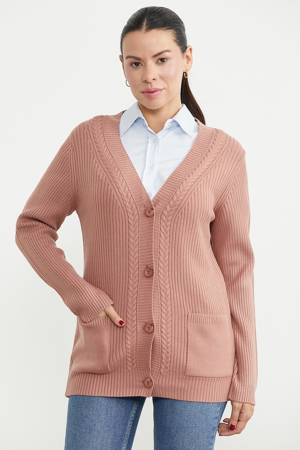 Sementa Cepli Oversize Düğmeli Triko Hırka - Bordo
