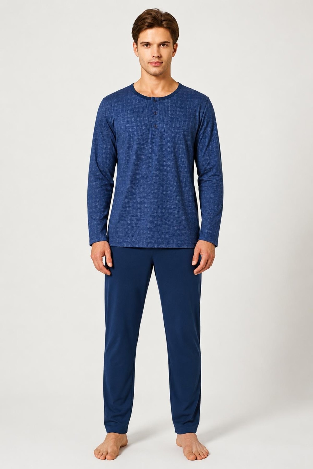 GD Goldoremi Premium Erkek Rahat Kalıp %100 Pamuklu Desenli Uzun Kollu Pijama Takım