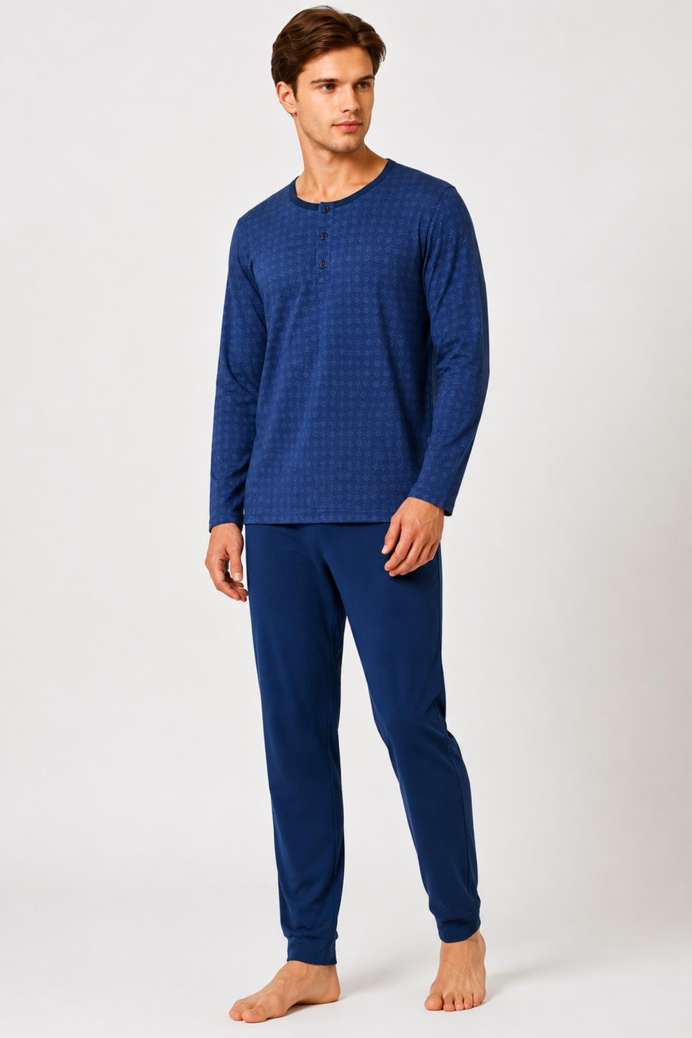 GD Goldoremi Premium Erkek Rahat Kalıp %100 Pamuklu Desenli Uzun Kollu Pijama Takım görsel 3