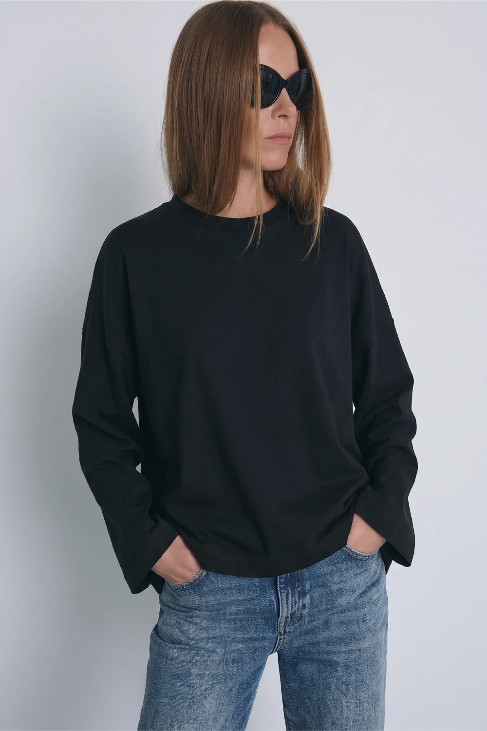 Suud Collection Ekru Katie Uzun Kollu Tişört Kadın Oversize Yumuşak Dokulu 34 Beden İç Göstermeyen