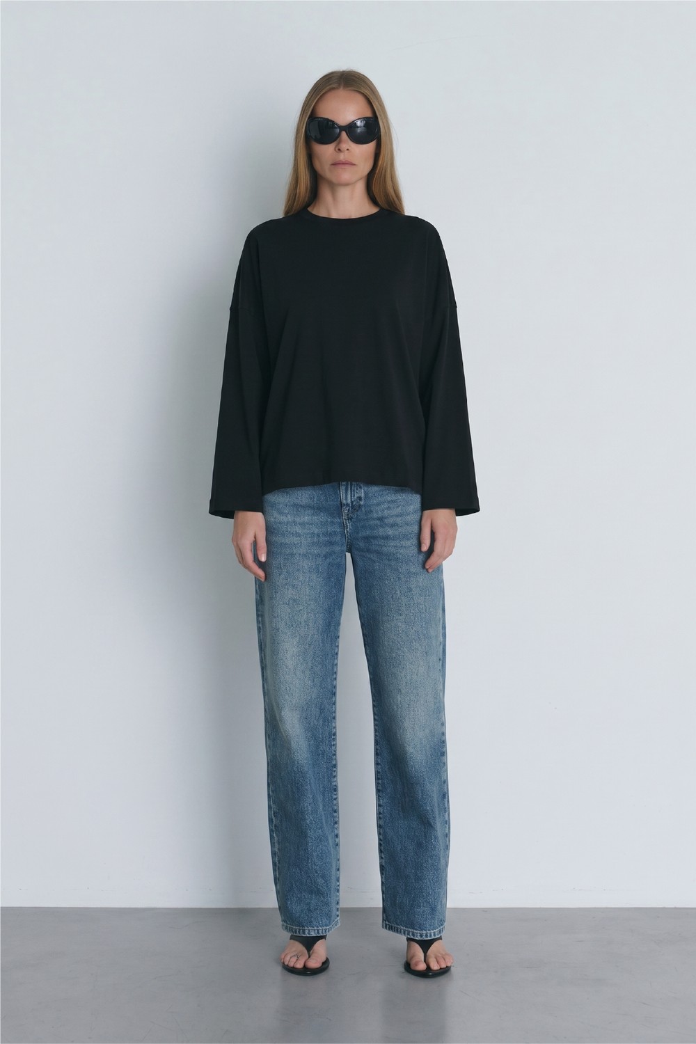Suud Collection Ekru Katie Uzun Kollu Tişört Kadın Oversize Yumuşak Dokulu 34 Beden İç Göstermeyen görsel 2