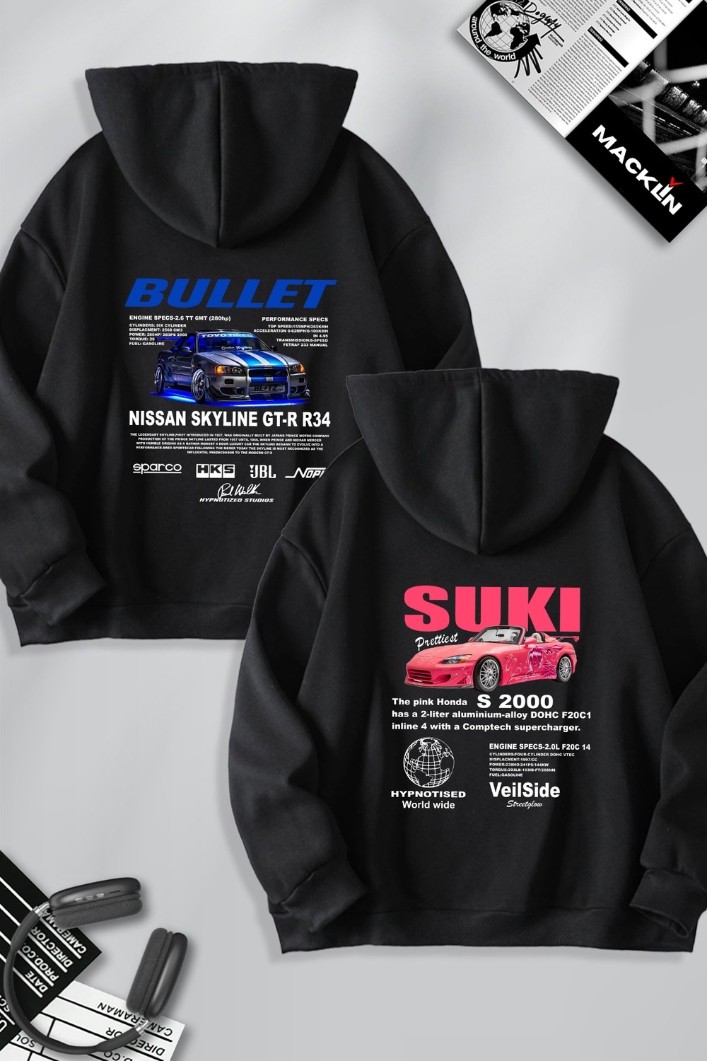 Macklin Sevgili - Arkadaş Çift Kombini Bullet ve Suki Sırt Baskılı Özel Tasarım Kapüşonlu Sweatshirt 2li Takım görsel 3