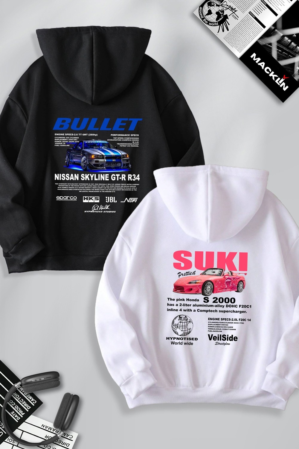 Macklin Sevgili - Arkadaş Çift Kombini Bullet ve Suki Sırt Baskılı Özel Tasarım Kapüşonlu Sweatshirt 2li Takım görsel 5