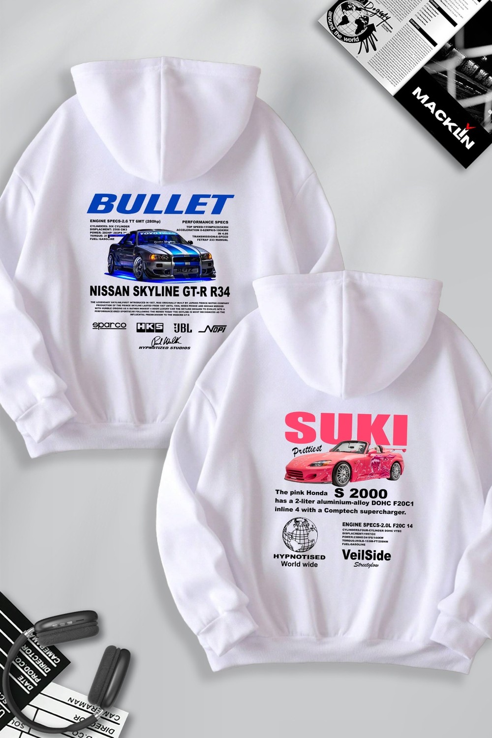 Macklin Sevgili - Arkadaş Çift Kombini Bullet ve Suki Sırt Baskılı Özel Tasarım Kapüşonlu Sweatshirt 2li Takım