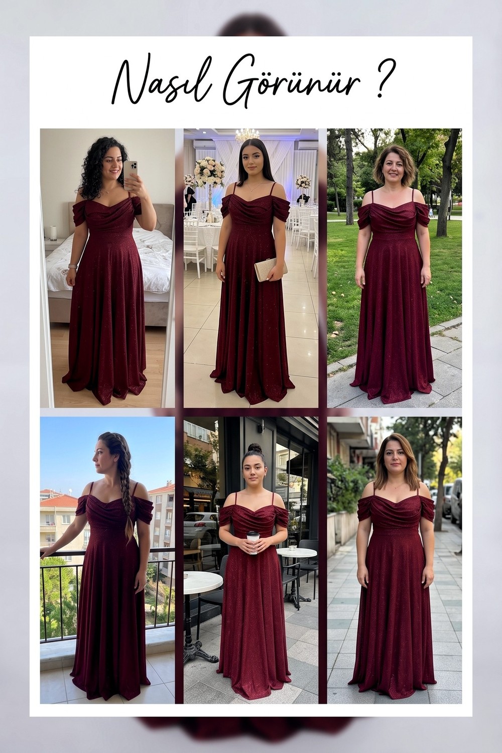 The ZKS Kadın Büyük Beden Simli Düşük Omuz Askılı Abiye Elbise Indigo, Bordo, Pudra, Lacivert, Siyah görsel 8