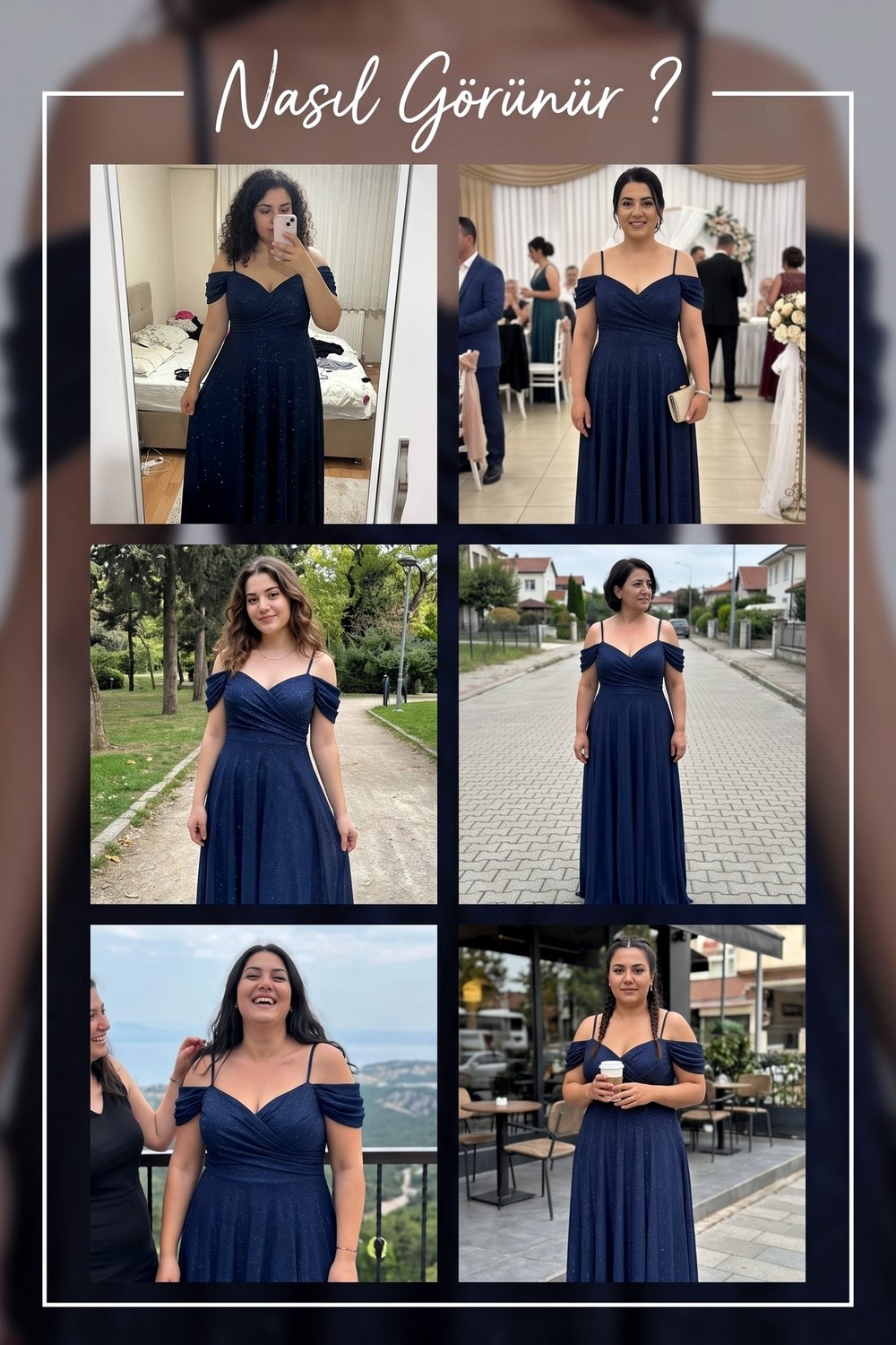 The ZKS Kadın Büyük Beden Simli Düşük Omuz Askılı Abiye Elbise Indigo, Bordo, Pudra, Lacivert, Siyah görsel 7