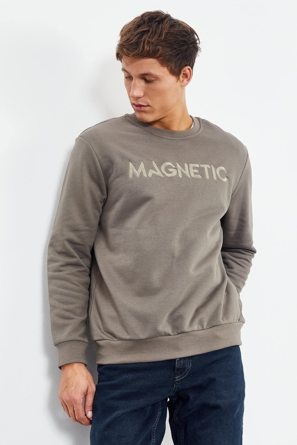Die Grup Camel Yazı Nakışlı O Yaka Rahat Form Içi Polarlı Erkek Sweatshirt - 88020 görsel 5