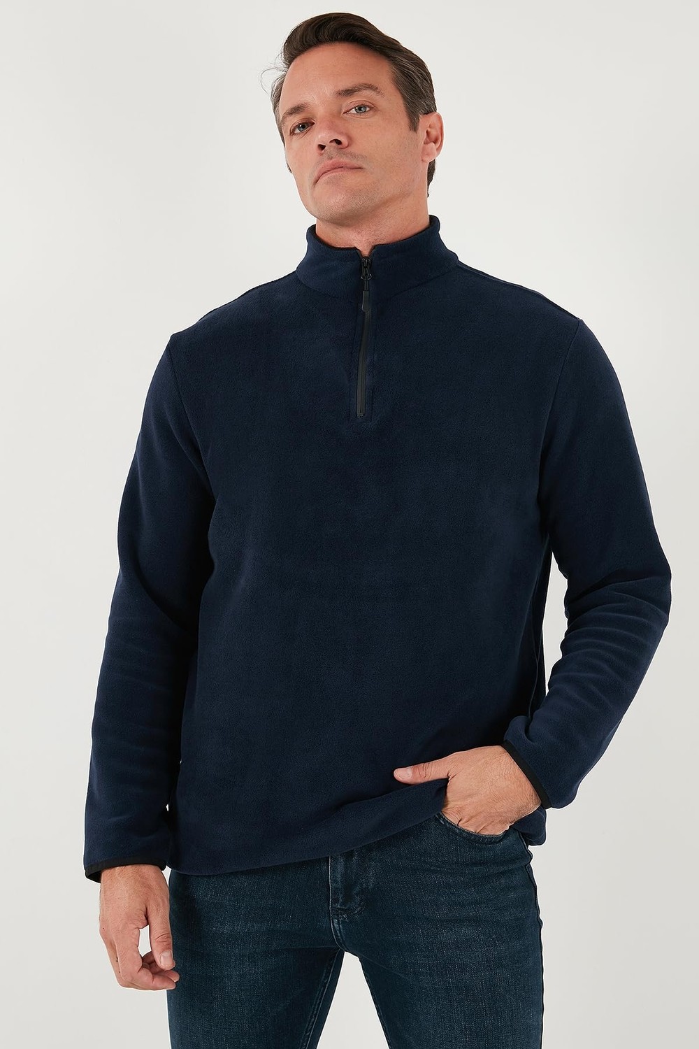 Die Grup Buratti Slim Fit Yarım Fermuarlı Dik Yaka Soğuk Geçirmez Polar Erkek Polar 5906003 görsel 3