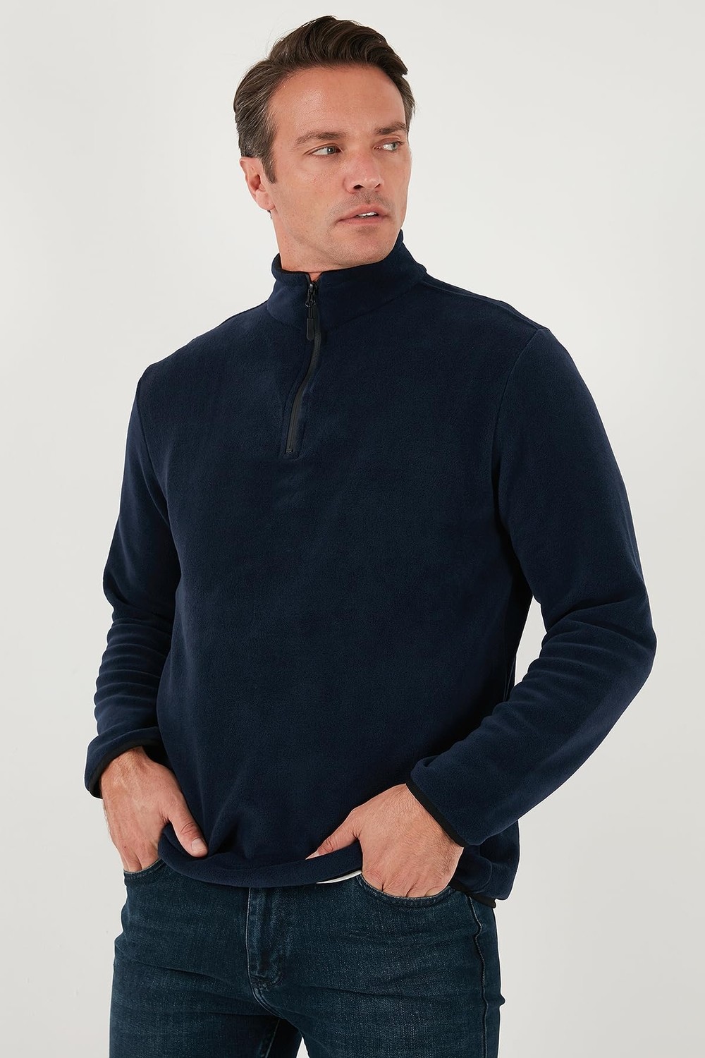Die Grup Buratti Slim Fit Yarım Fermuarlı Dik Yaka Soğuk Geçirmez Polar Erkek Polar 5906003 görsel 5