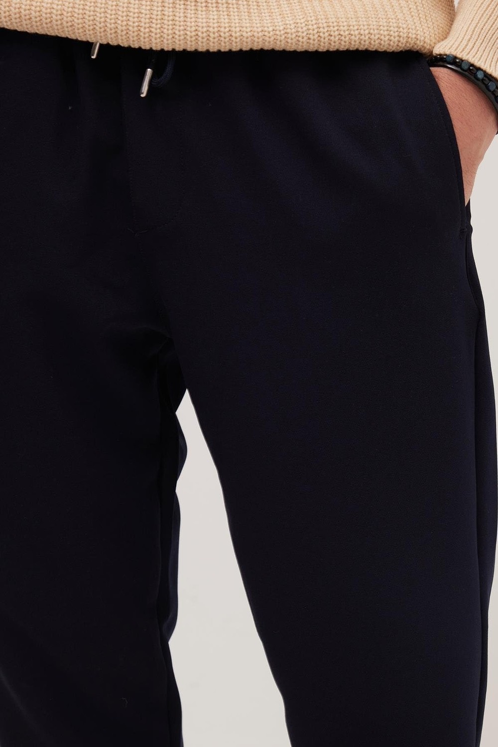 Die Grup Tudors Regular Fit Beli Lastikli Bağcıklı Jogger Pantolon, 34, PN250001, Lacivert, Erkek görsel 4