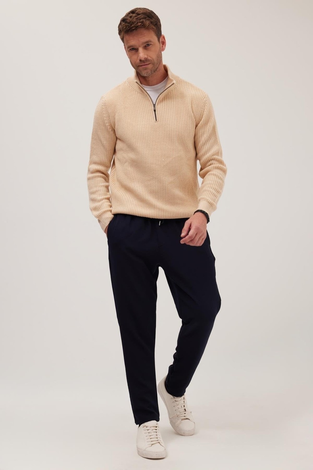 Die Grup Tudors Regular Fit Beli Lastikli Bağcıklı Jogger Pantolon, 34, PN250001, Lacivert, Erkek görsel 5