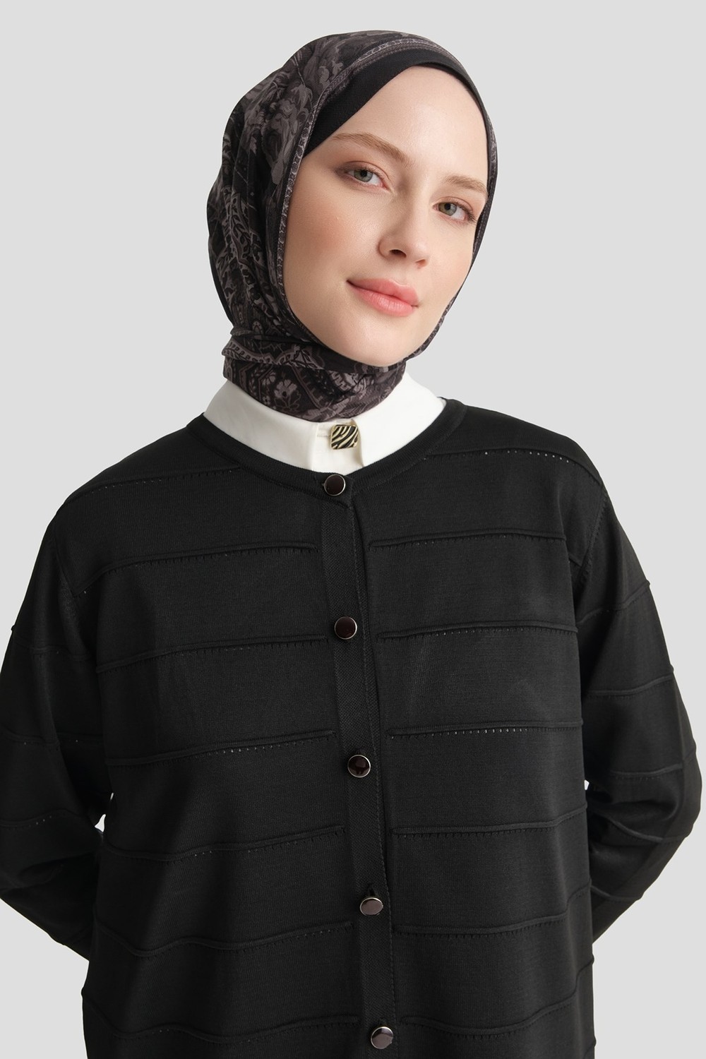 Armine Şeritli Basic Triko Hırka Siyah görsel 5