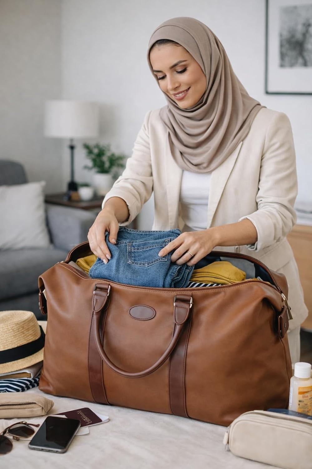 Happy Trend Makvoyage Kabin Boy Bavul, Valiz, Bagaj, Spor, Silindir, Seyahat Çantası, Yumuşak Deri Katlanabilir. görsel 2