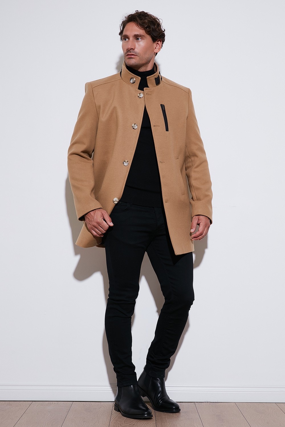 Buratti Relaxed Fit Düğmeli Dik Yaka Kaşe Kaban Erkek KABAN 5840099