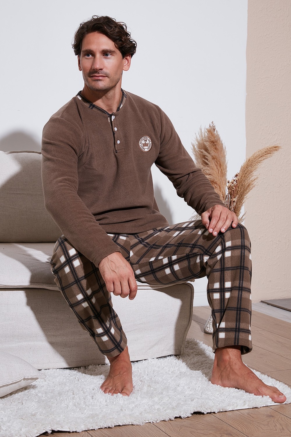 Buratti Ekose Regular Fit Bisiklet Yaka Kışlık Polar Pijama Takımı Erkek Pijama Takımı 609610013W4