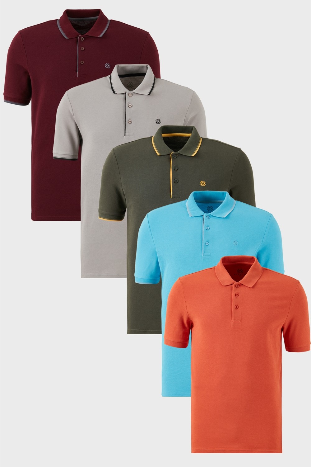 Buratti Pamuklu Regular Fit Düğmeli Polo Yaka 5'li Paket T Shirt Erkek T Shirt 590211827S5